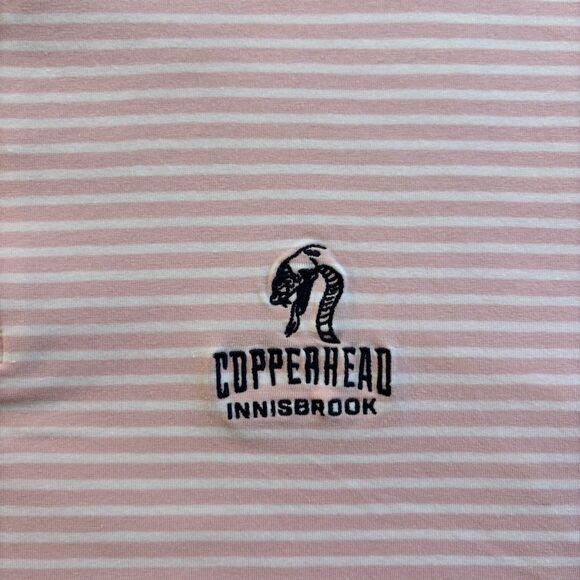 B Draddy Polo Shirt Mens Size L Pink/White Striped Copperhead Innisbrook Logo - Picture 4 of 9